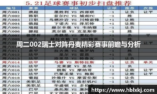 周二002瑞士对阵丹麦精彩赛事前瞻与分析